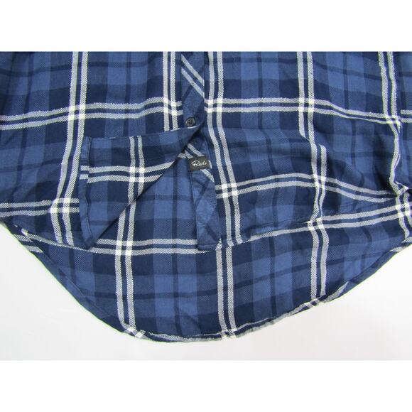 Rails Blue Plaid Rayon High Low Button Top Womens size XS Collar Boho Outdoor - Picture 5 of 12